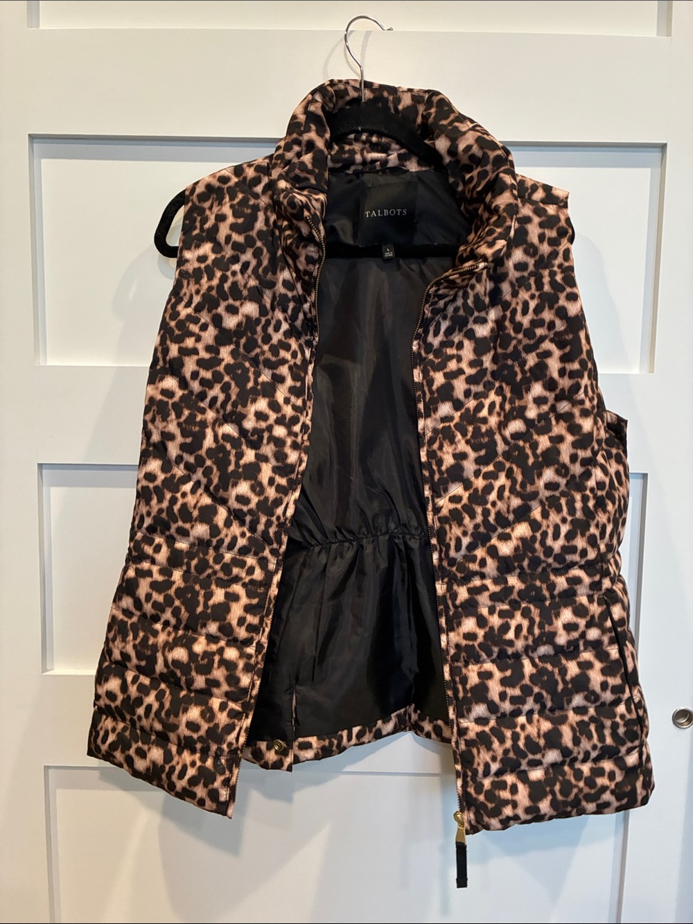Talbots Leopard-Print Quilted Puffer Vest in Brown and Black